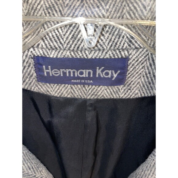 Herman Kay Women’s Overcoat Size 14 Gray Herringbone Wool Blend Going Out Party - Picture 2 of 12